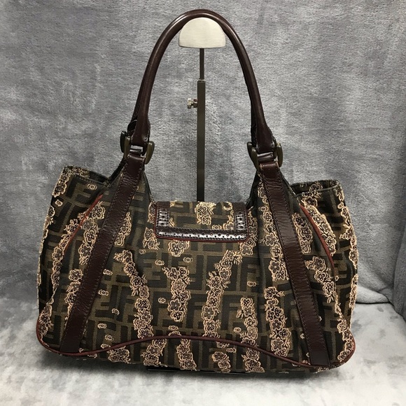 FENDI ZUCCA EMBROIDERED FLORAL SATCHEL BAG FINAL SALE - Picture 2 of 8